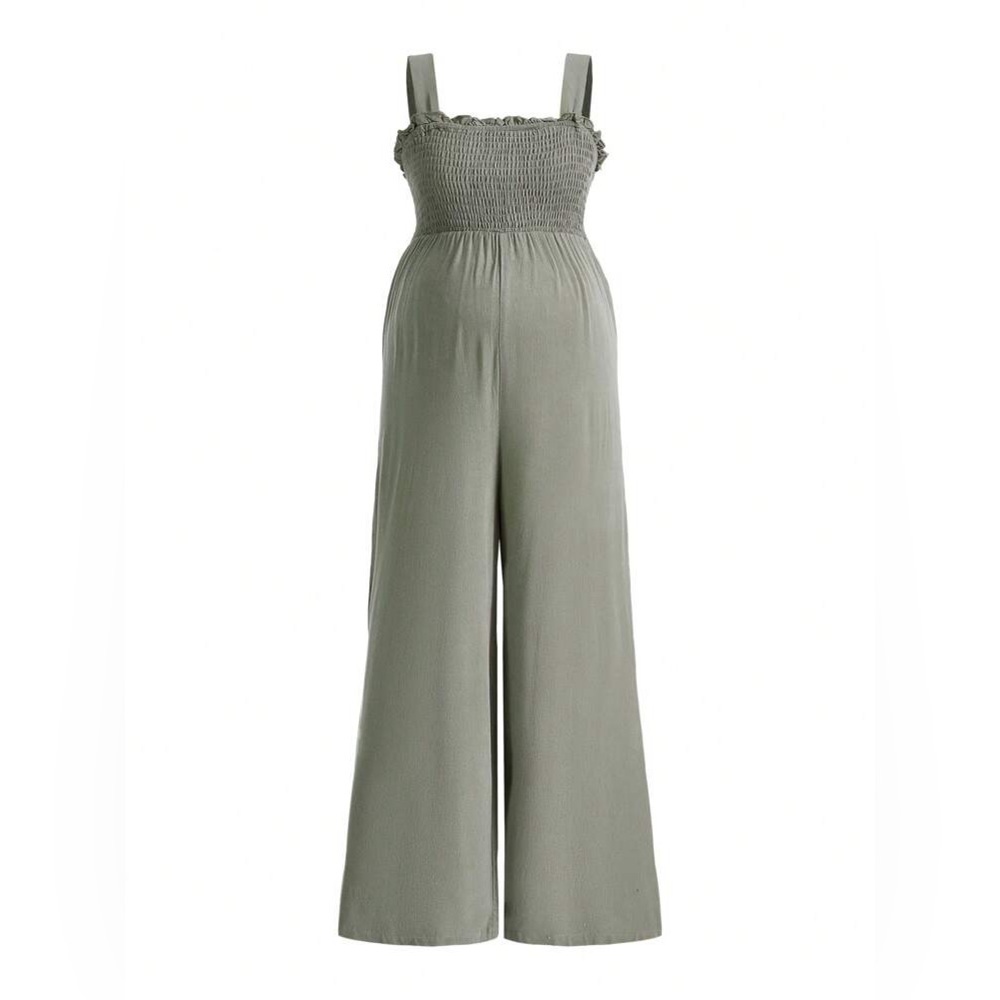 Wide Leg Cami Jumpsuit Sage Green Smocked Top Size XL